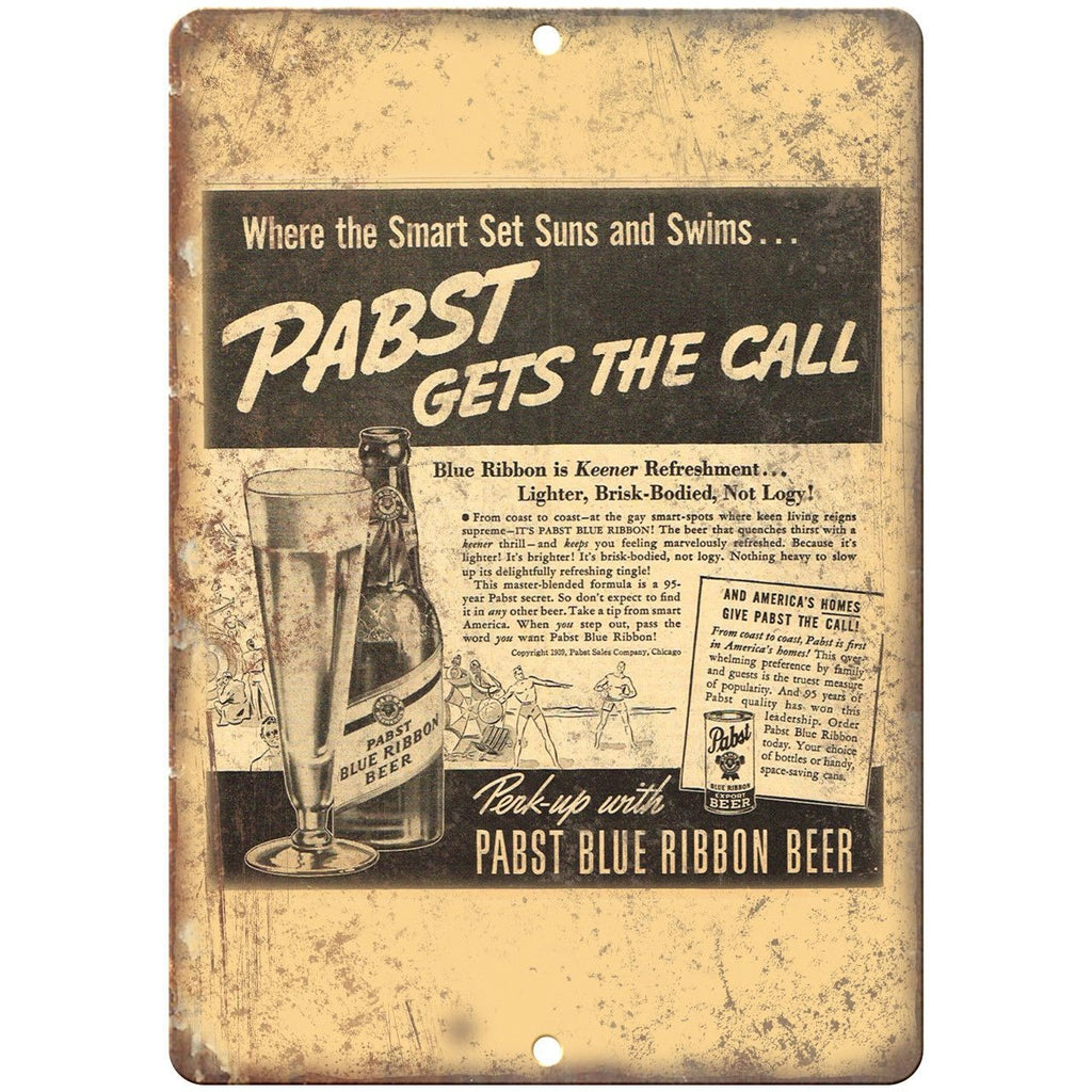 Pabst Blue Ribbon Beer Vintage Ad Man Cave Décor Reproduction Metal Sign E150