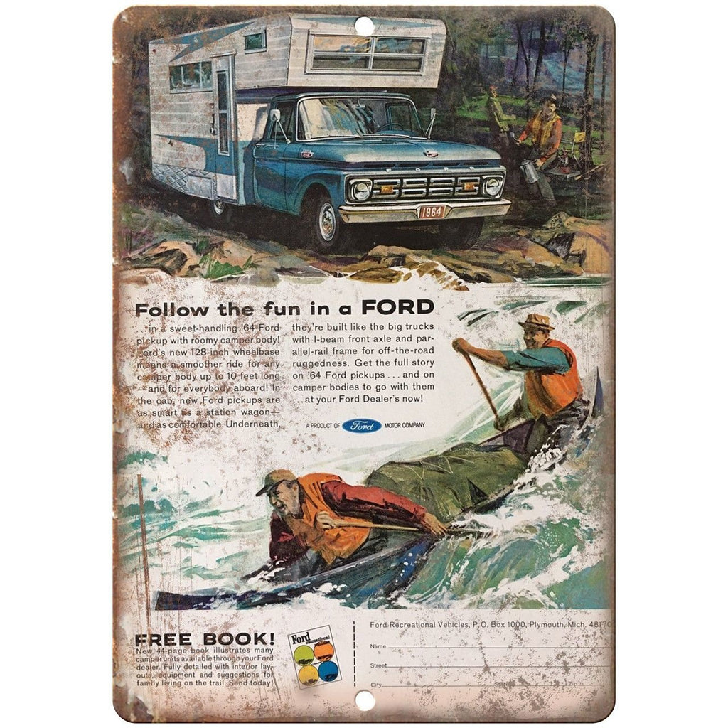 1964 Ford Pickup Camper Body Ad 10" x 7" Reproduction Metal Sign A38