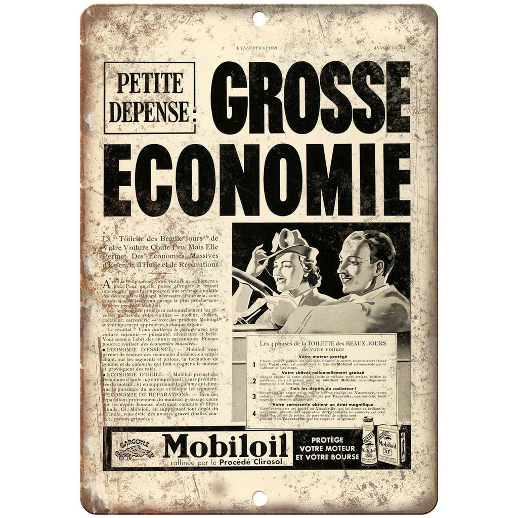 Gargoyle Mobiloil Grosse Economie Ad 10" X 7" Reproduction Metal Sign A747
