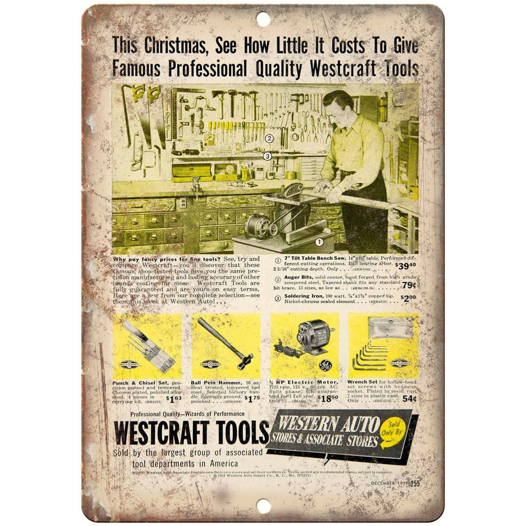 Westcraft Tools Western Auto Power Tool Ad 10" X 7" Reproduction Metal Sign Z26