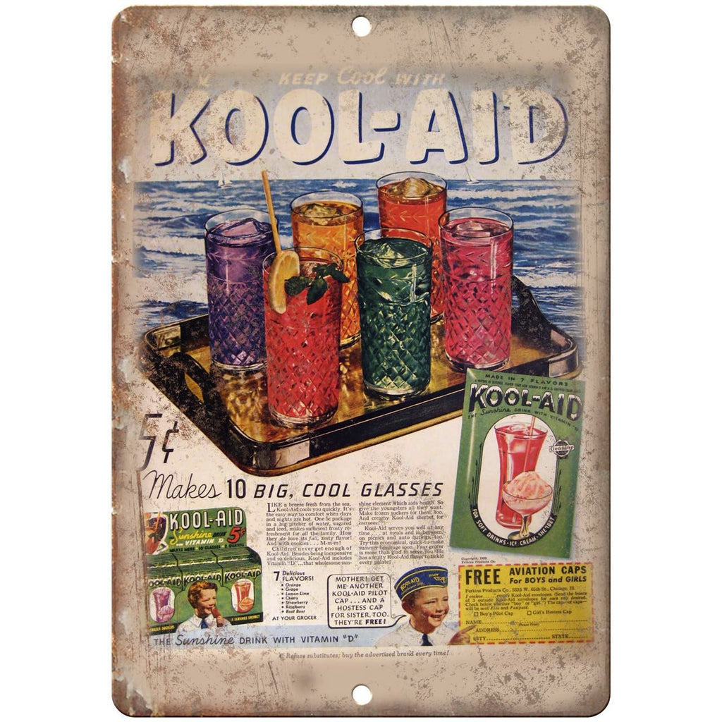 Kool Aid Soft Drink Mix Vintage Ad 10" X 7" Reproduction Metal Sign N133