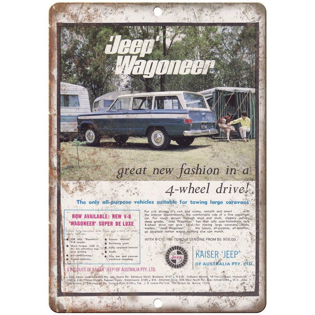 Jeep Wagoneer Kaiser Jeep Vintage Ad 10" x 7" Reproduction Metal Sign A100