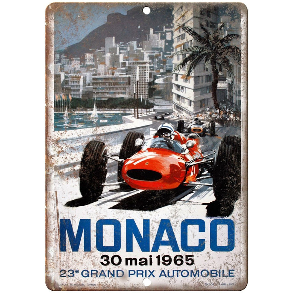 1965 Monaco Grand Prix Automobile 10" X 7" Reproduction Metal Sign A587