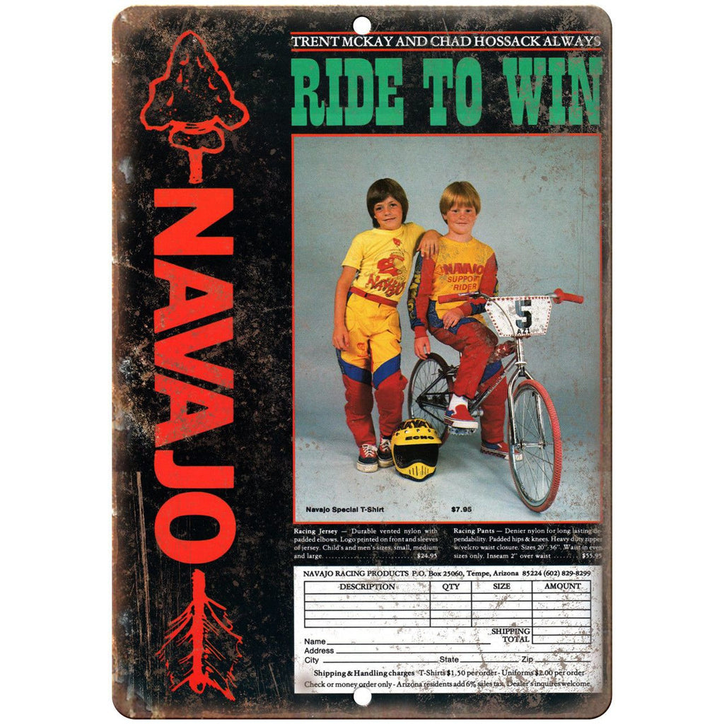 Navajo BMX Racing Jersey Vintage Ad 10" x 7" Reproduction Metal Sign B493