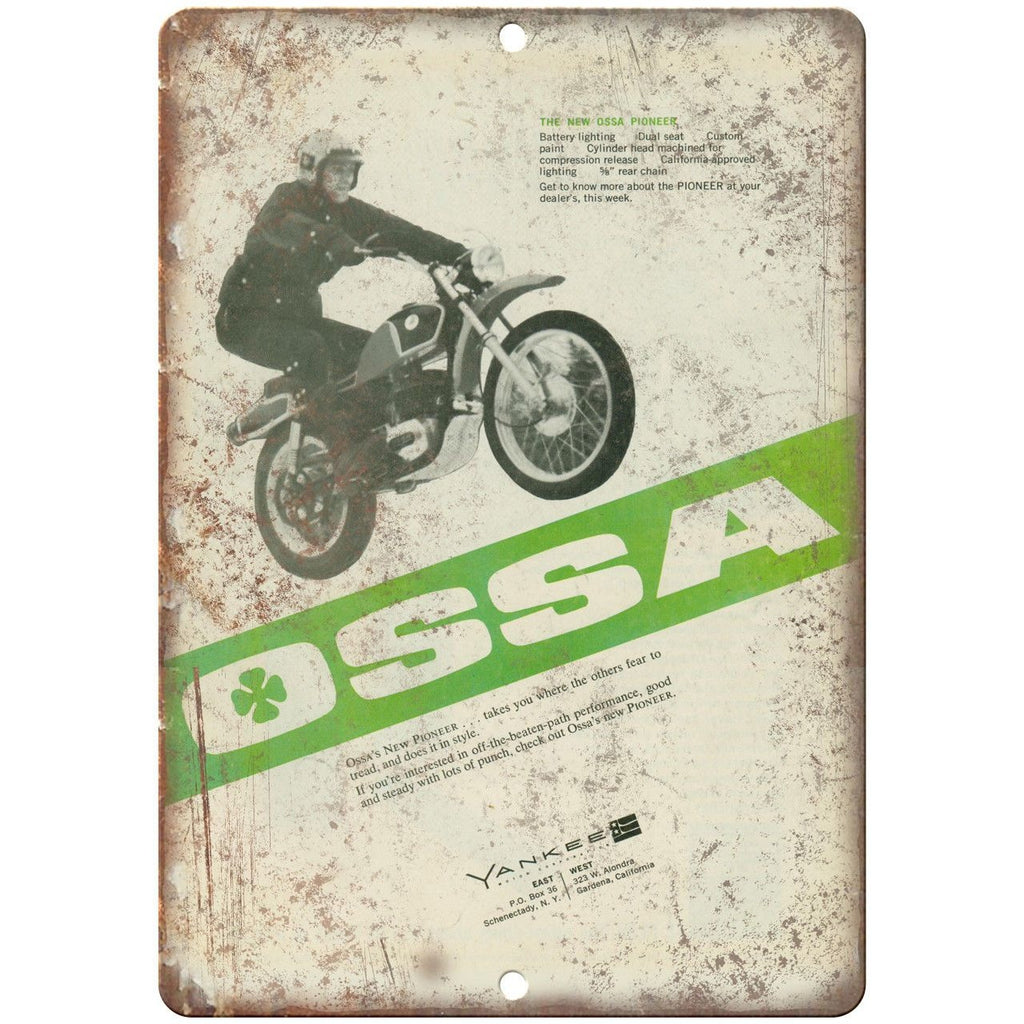 OSSA Yankee Pioneer Motorcycle Vintage Ad 10" x 7" Reproduction Metal Sign A375