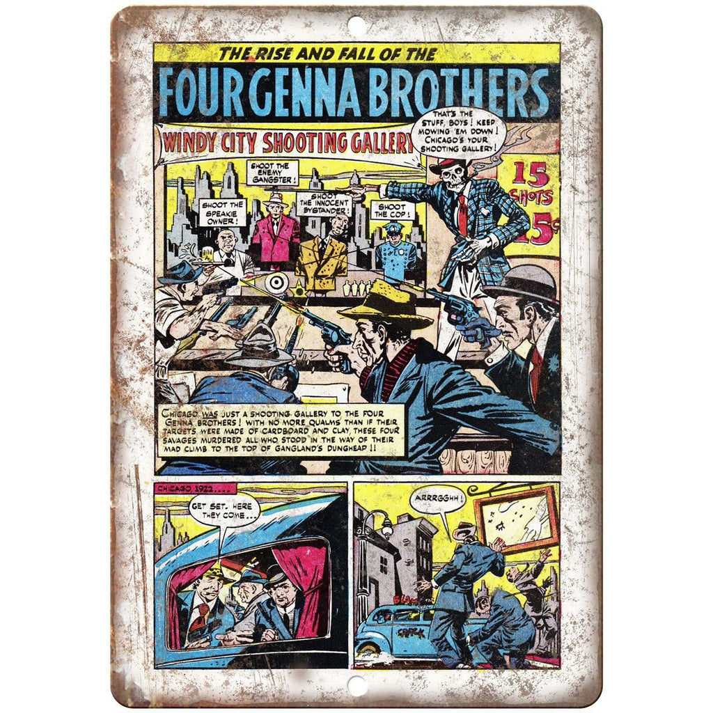 Four Genna Brothers Chicago Crime Comic 10" X 7" Reproduction Metal Sign J358