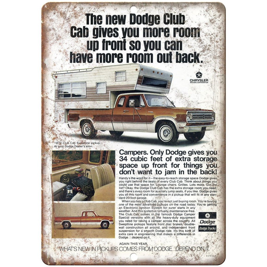 1973 Dodge Club Camper Cab Vintage Ad 10" x 7" Reproduction Metal Sign A259
