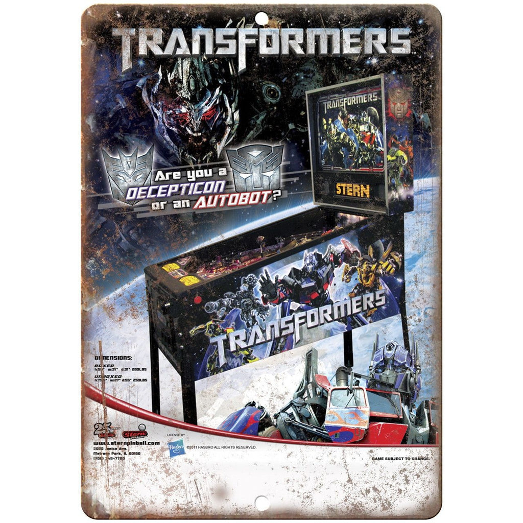 Transformers Pinball Machine Ad 10" x 7" Reproduction Metal Sign G207