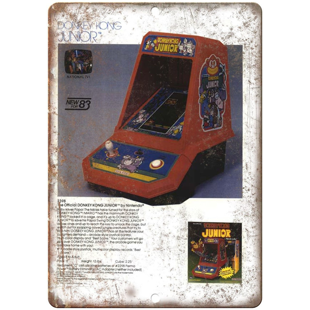 1983 Coleco Mini-Arcade Donkey Kong Jr. Gaming 10" x 7" Reproduction Metal Sign