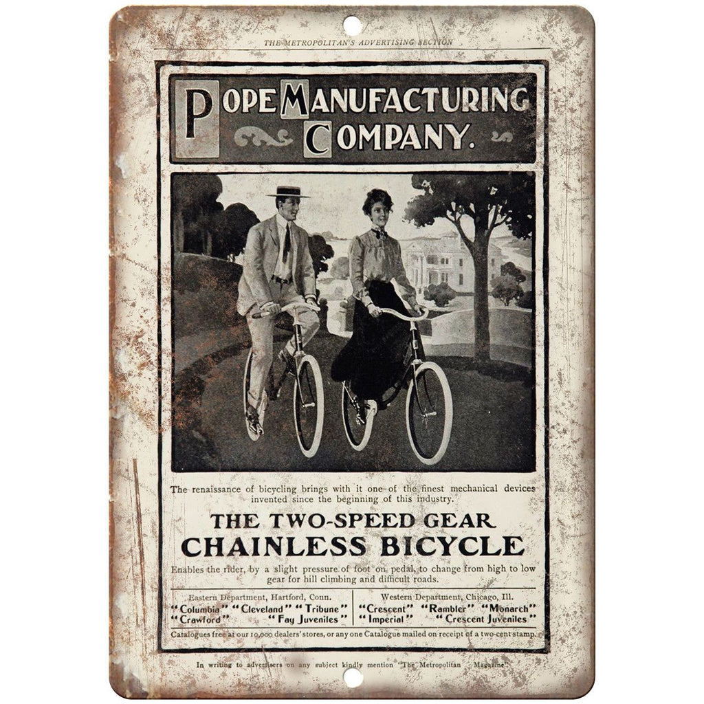 Pope Manufacturing Company Bicycle Art Ad 10" x 7" Reproduction Metal Sign B409