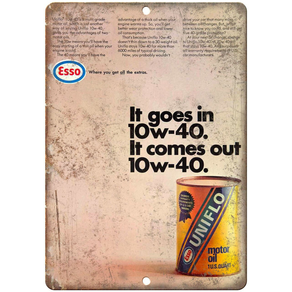 Esso Uniflo Motor Oil Vintage Ad 10" X 7" Reproduction Metal Sign A923