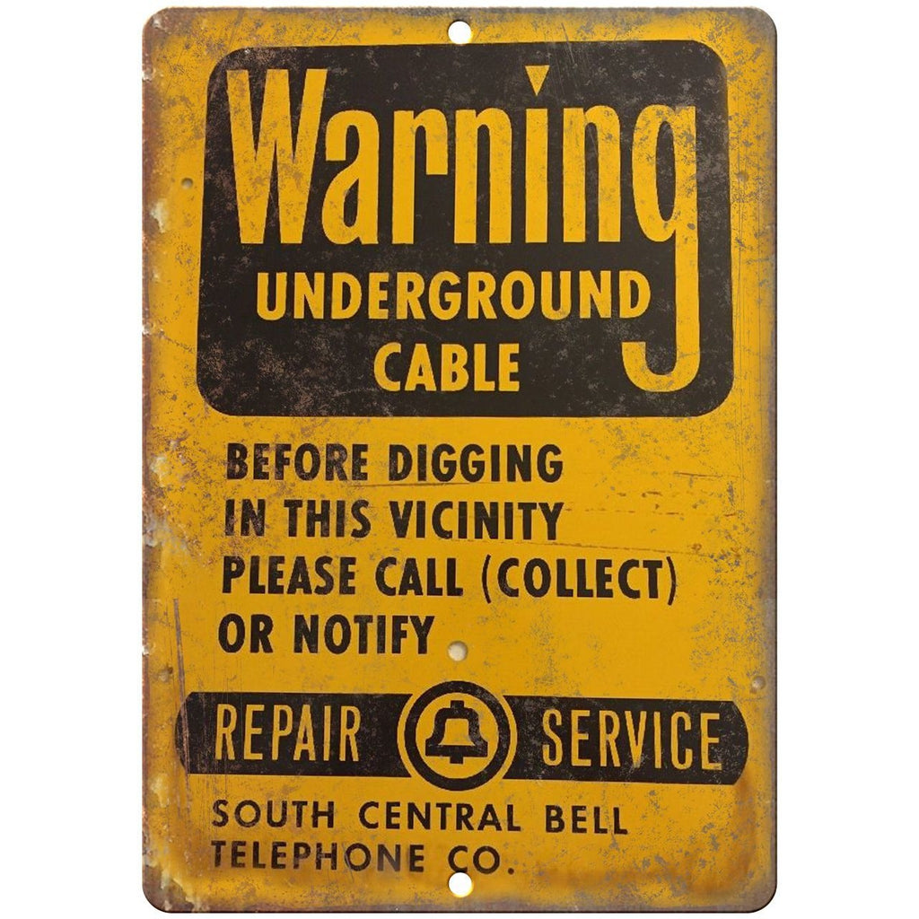 Porcelain Look Warning Underground Cable 10" x 7" Retro Look Metal Sign