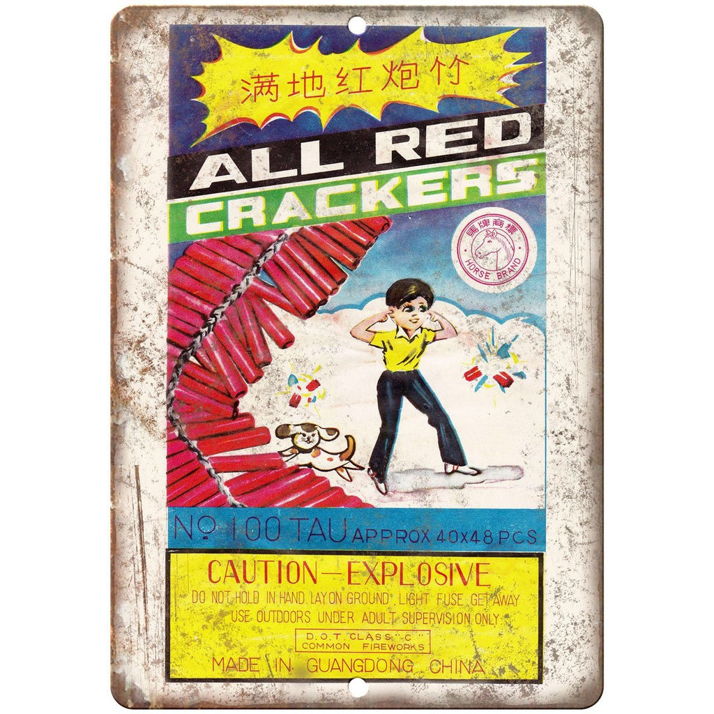 All Red Crackers Fireworks Package Art 10" X 7" Reproduction Metal Sign ZD38