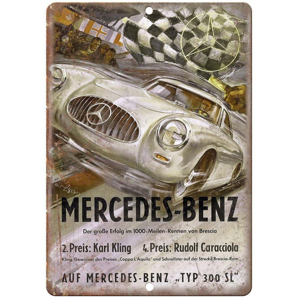 Mercedes Benz 300Sl Vintage Auto Race Ad 10" x 7" Reproduction Metal Sign A285