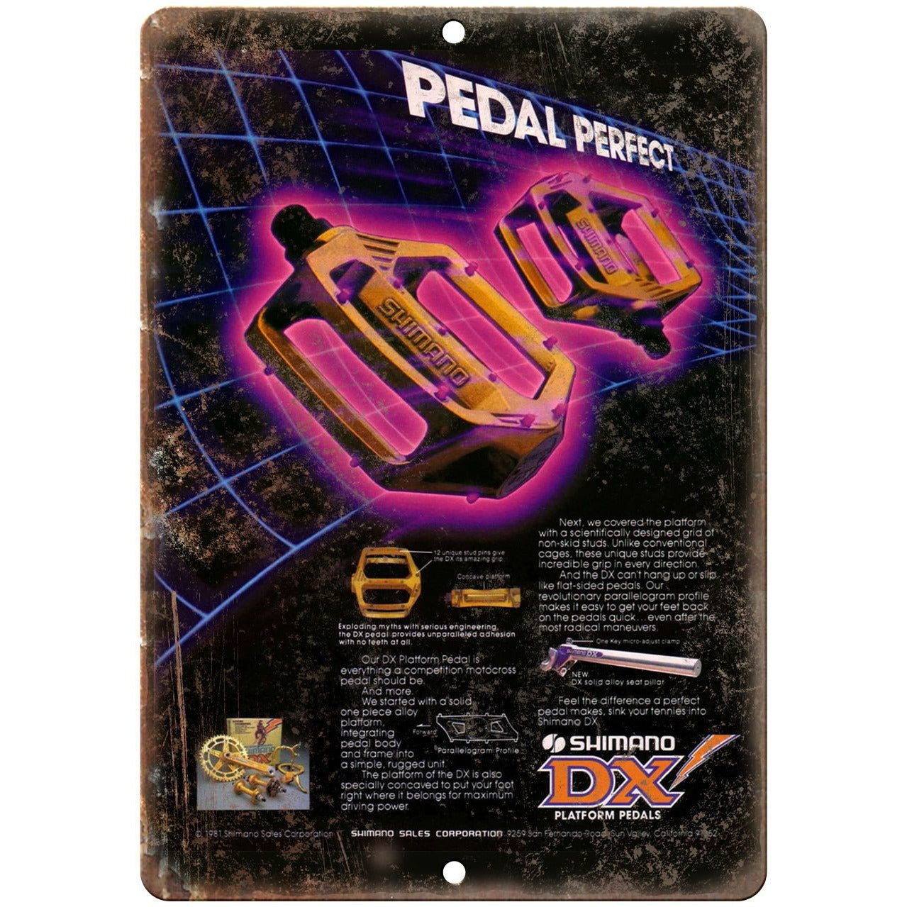 pedal shimano dx 1981 Shimano Pedals BMX Racing Freestyle 9" x 12" retro metal sign B64 – Rusty Walls Sign Shop