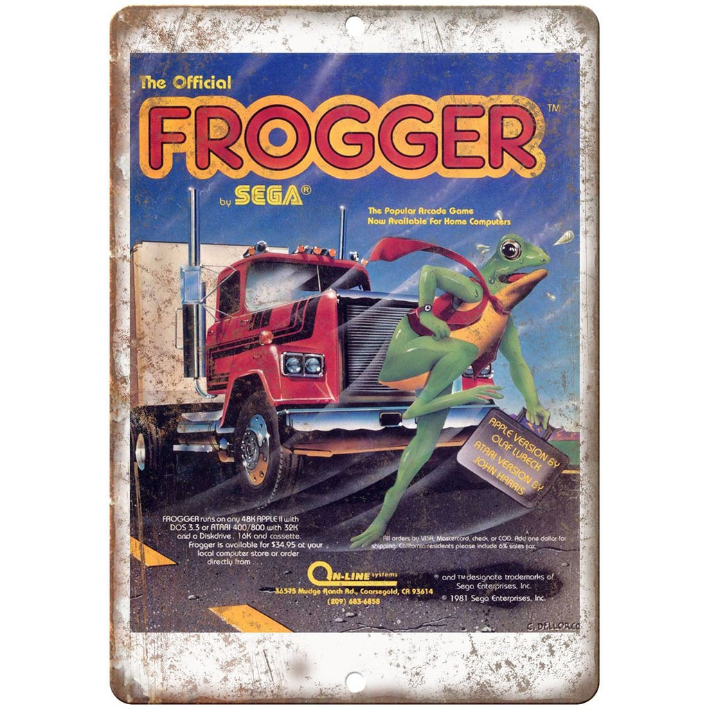 1981 Frogger ad Sega Atari Apple III Gaming 10" x 7" Reproduction Metal Sign