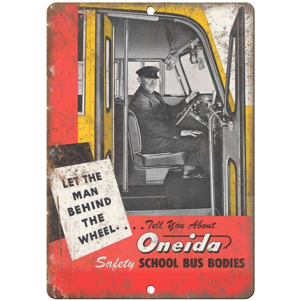 Oneida School Bus Bodeis Vintage Ad 10" x 7" Reproduction Metal Sign A177