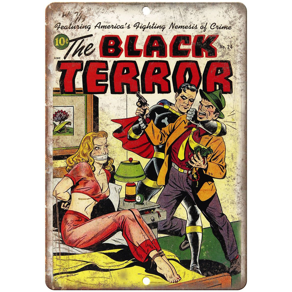 The Black Terror No 24 Comic Book Cover Ad 10" x 7" Reproduction Metal Sign J643