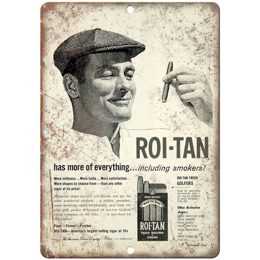 Roi-Tan Golfers Vintage Cigar Ad 10" x 7" Reproduction Metal Sign X120