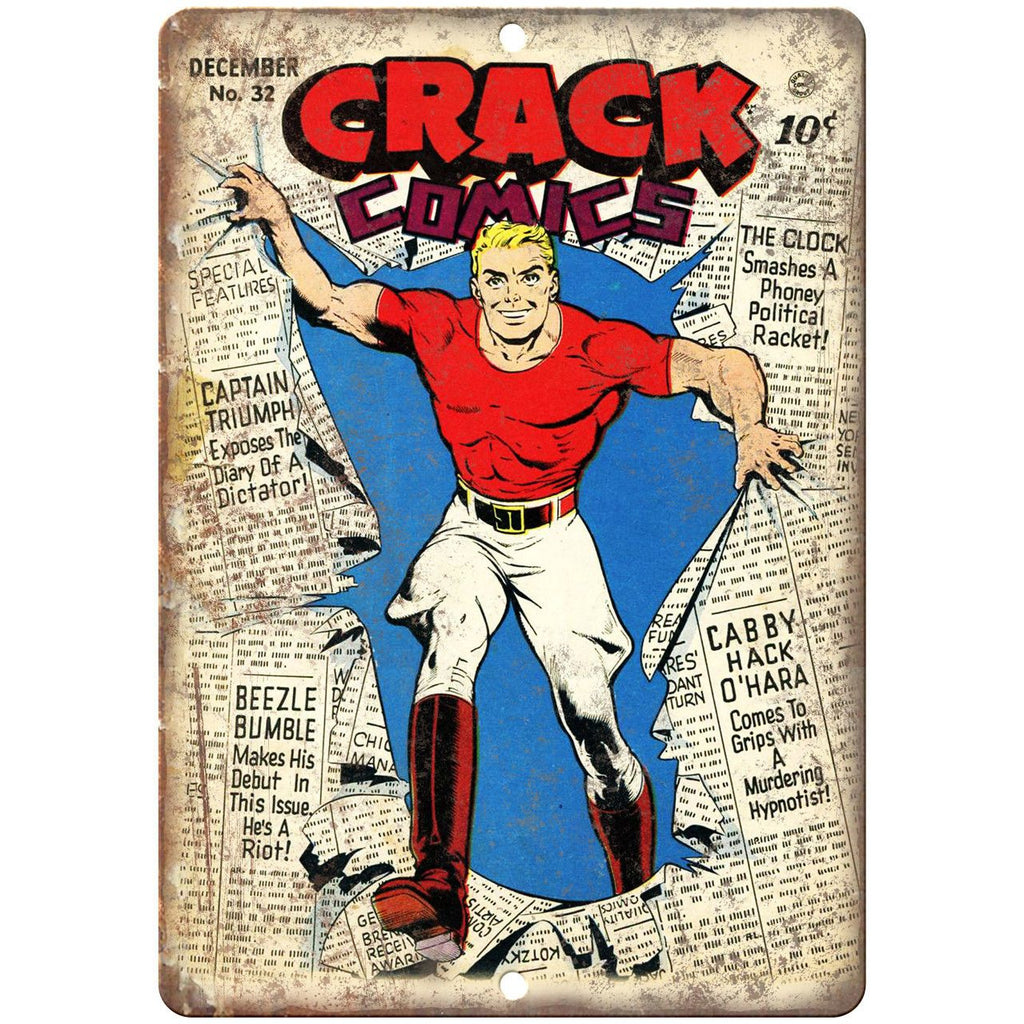 Crack Comics No 32 Book Cover Vintage Ad 10" x 7" Reproduction Metal Sign J695