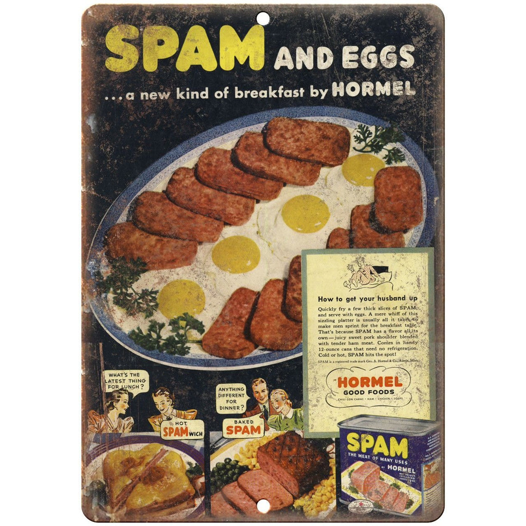 Hormel Spam and Eggs Breakfast Meat Ad 10" X 7" Reproduction Metal Sign N61