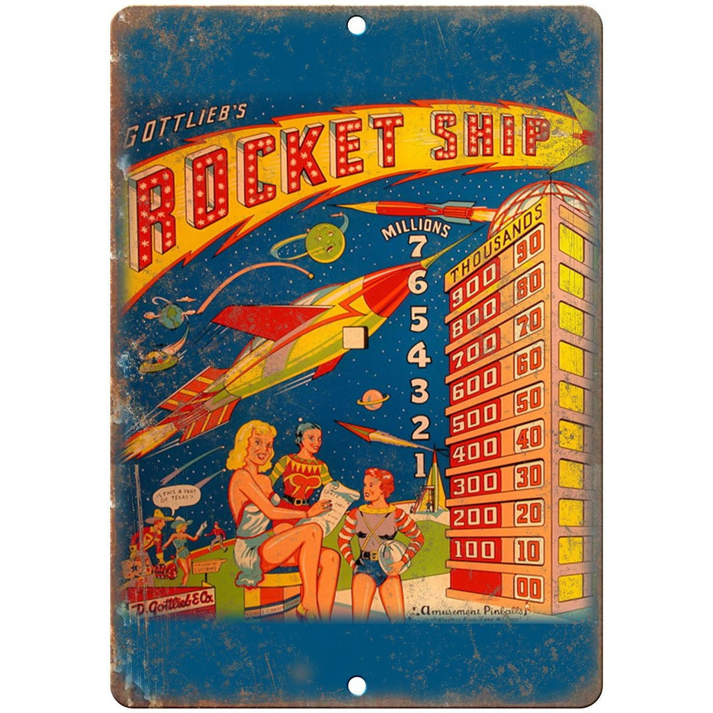 Gottlieb's Rocket Ship Pinball Machine Ad 10" X 7" Reproduction Metal Sign G76