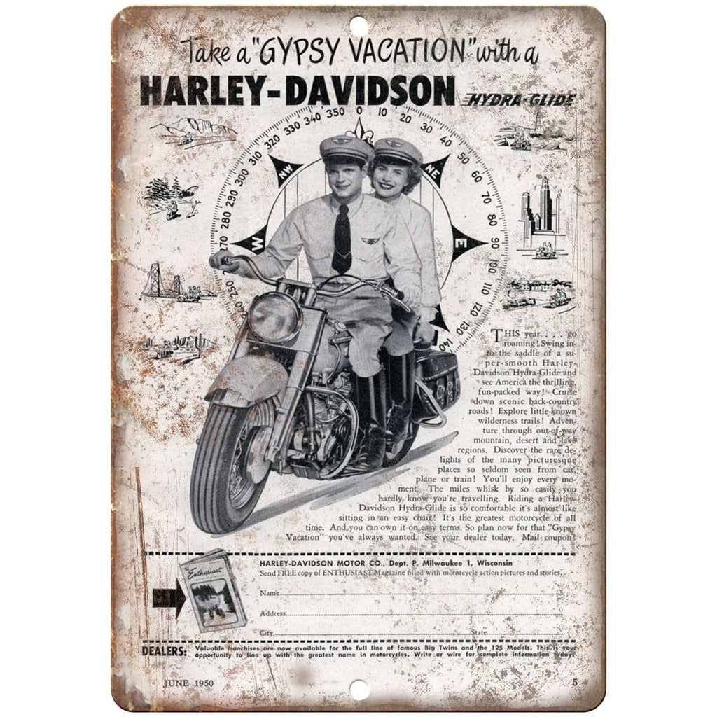 1950 Harley-Davidson Hydra Glide Vintage Ad 10" X 7" Reproduction Metal Sign F34