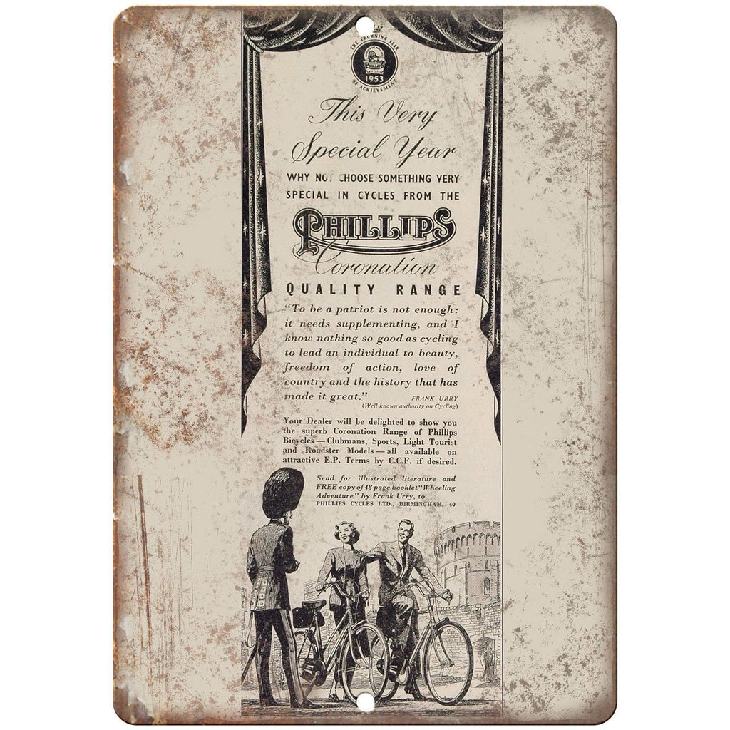 Phillips Coronation Bicycle Vintage Ad10" x 7" Reproduction Metal Sign B365