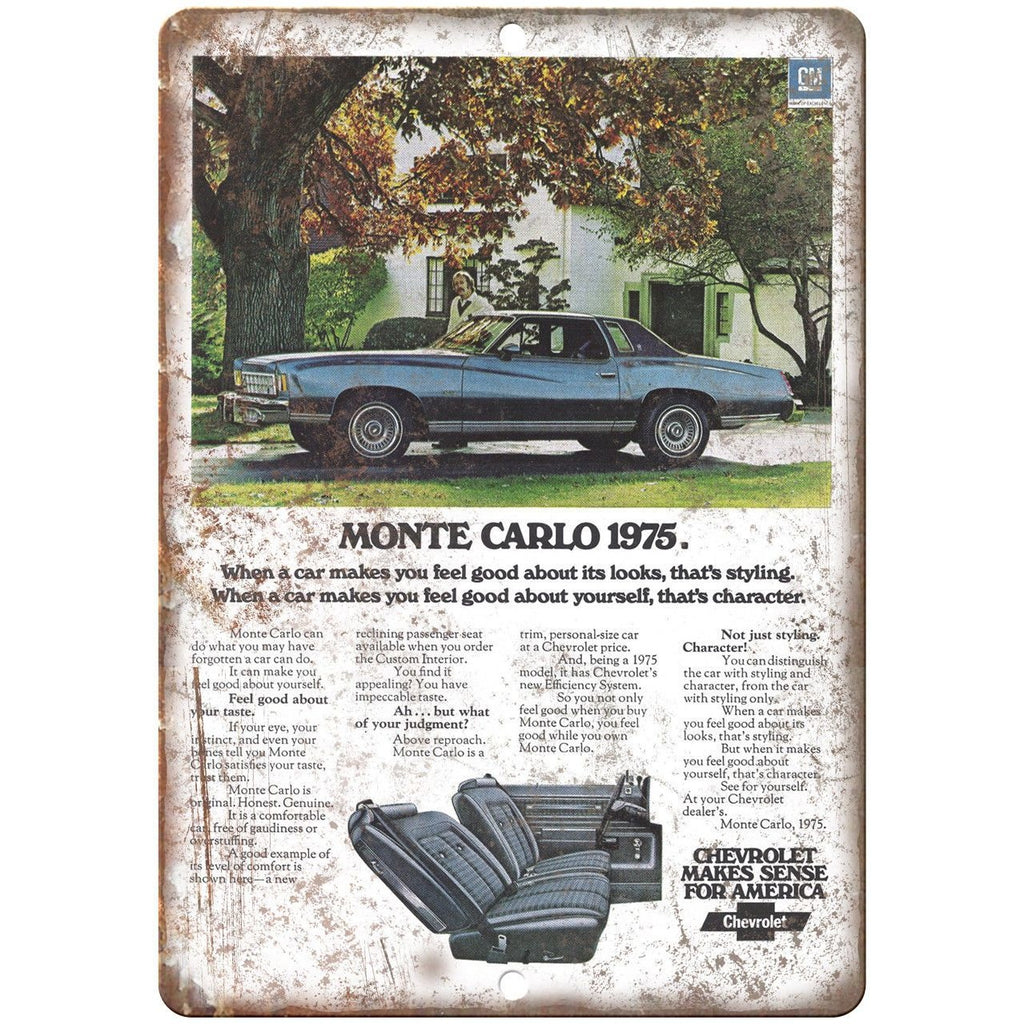 1975 Chevy Monte Carlo Vintage Print Ad 9" x 12" Reproduction Metal Sign