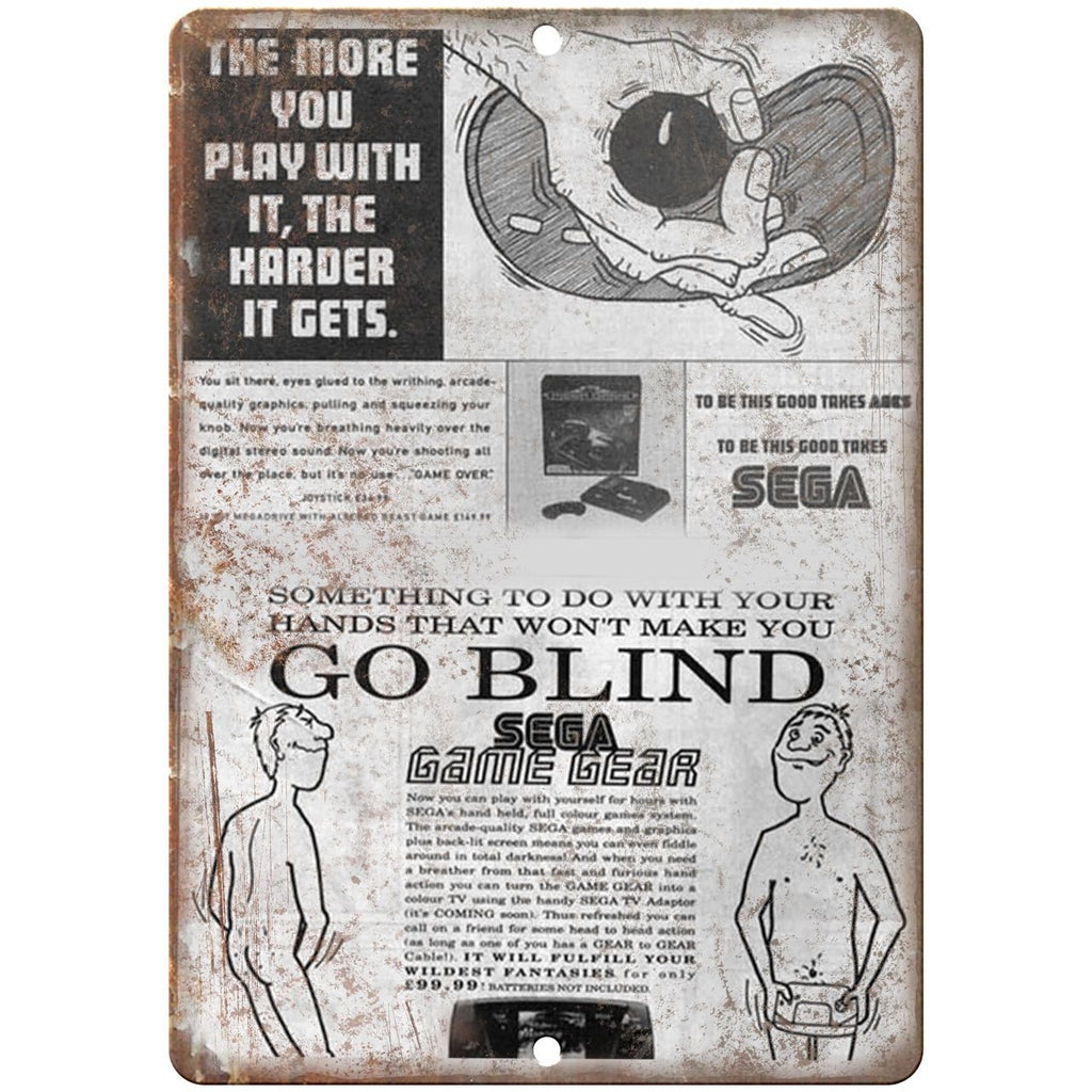 SEGA Gme Gear Joystick Go Blind RARE funny Ad 10" x 7" Retro Look Metal Sign