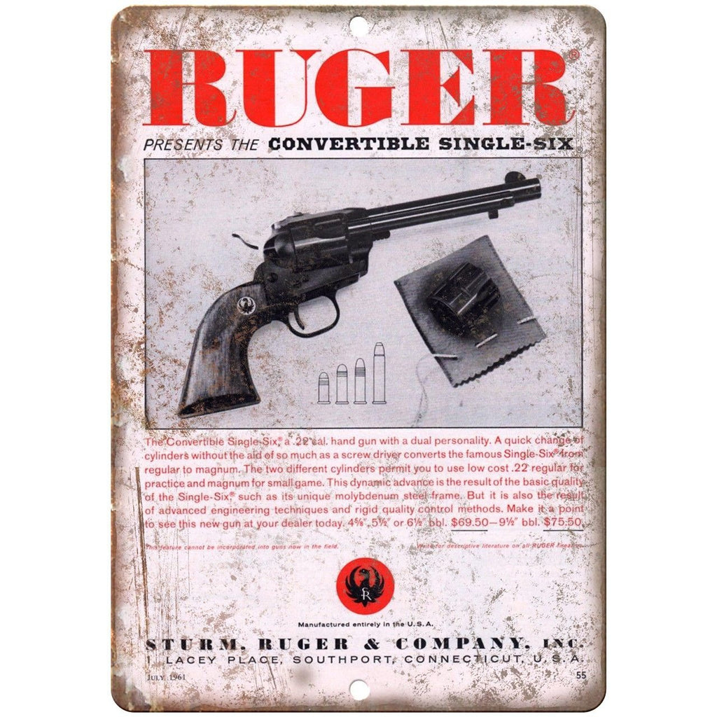 Ruger Convertible Single Six 22 Caliber 10" x 7" Reproduction Metal Sign