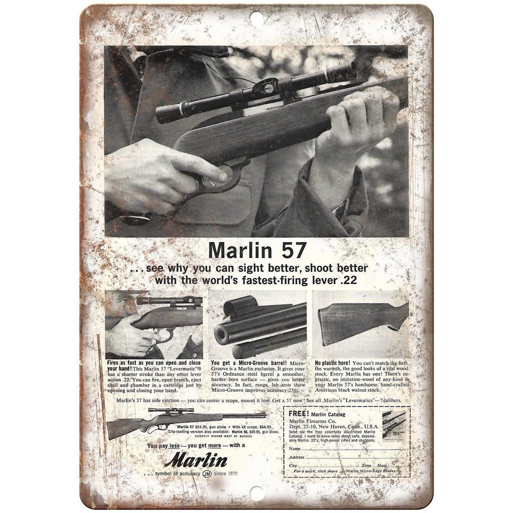 Marlin 57 Firearms .22 Rifle Vintage Ad 10" x 7" Reproduction Metal Sign