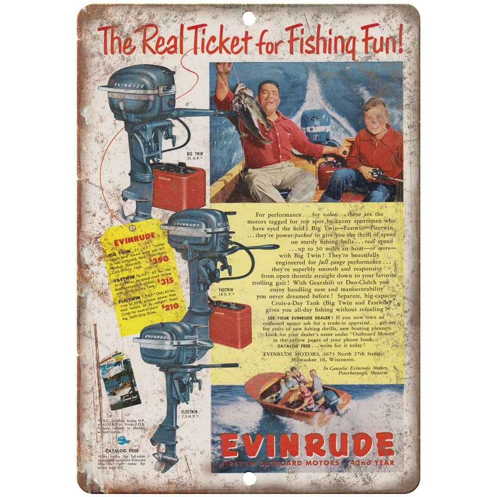 Evinrude outboards Real Ticket vintage ad 10" x 7" reproduction metal sign