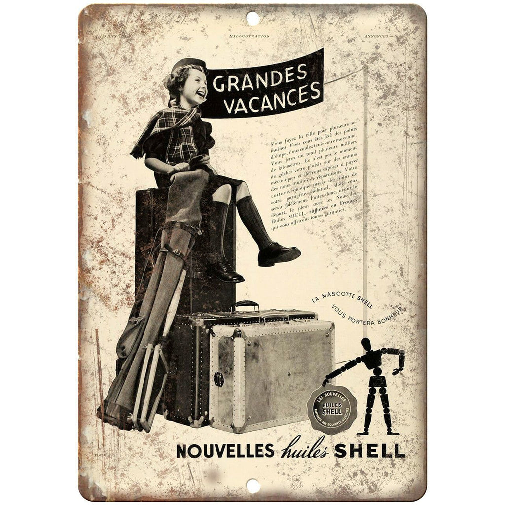 Huiles Shell Grandes Vacances Vintage Ad 10" X 7" Reproduction Metal Sign A749