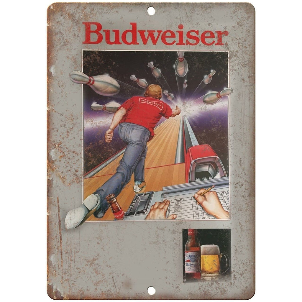 Budweiser Bowling Man Cave Décor Vintage Ad Reproduction Metal Sign E154