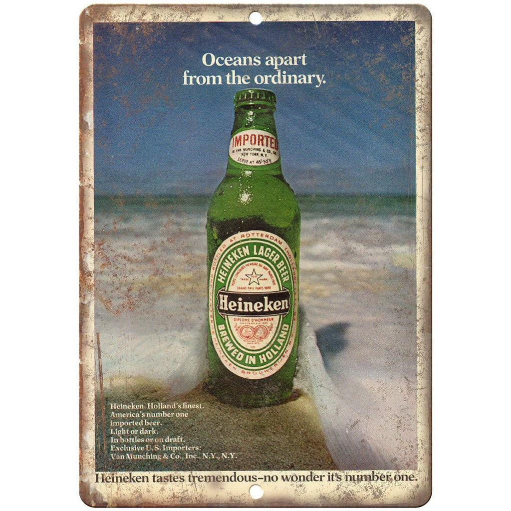 Heineken Brewed in Holland Vintage Print Ad 10"x7 " Reproduction Metal Sign E39