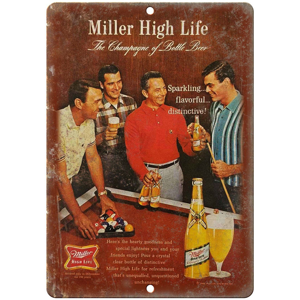 Miller High Life Beer Vintage Ad Mancave 10" x 7" Reproduction Metal Sign E352