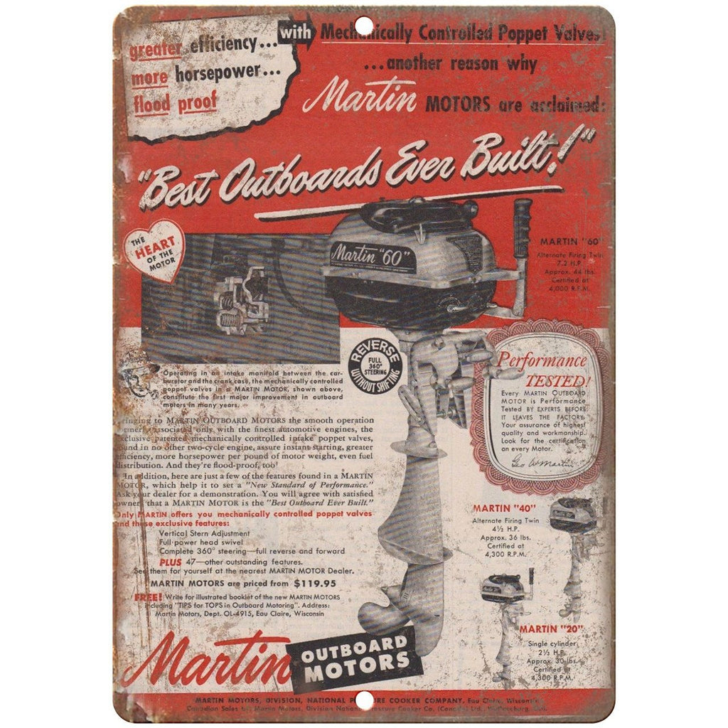 Martin outboards Best Ever vintage ad 10" x 7" reproduction metal sign
