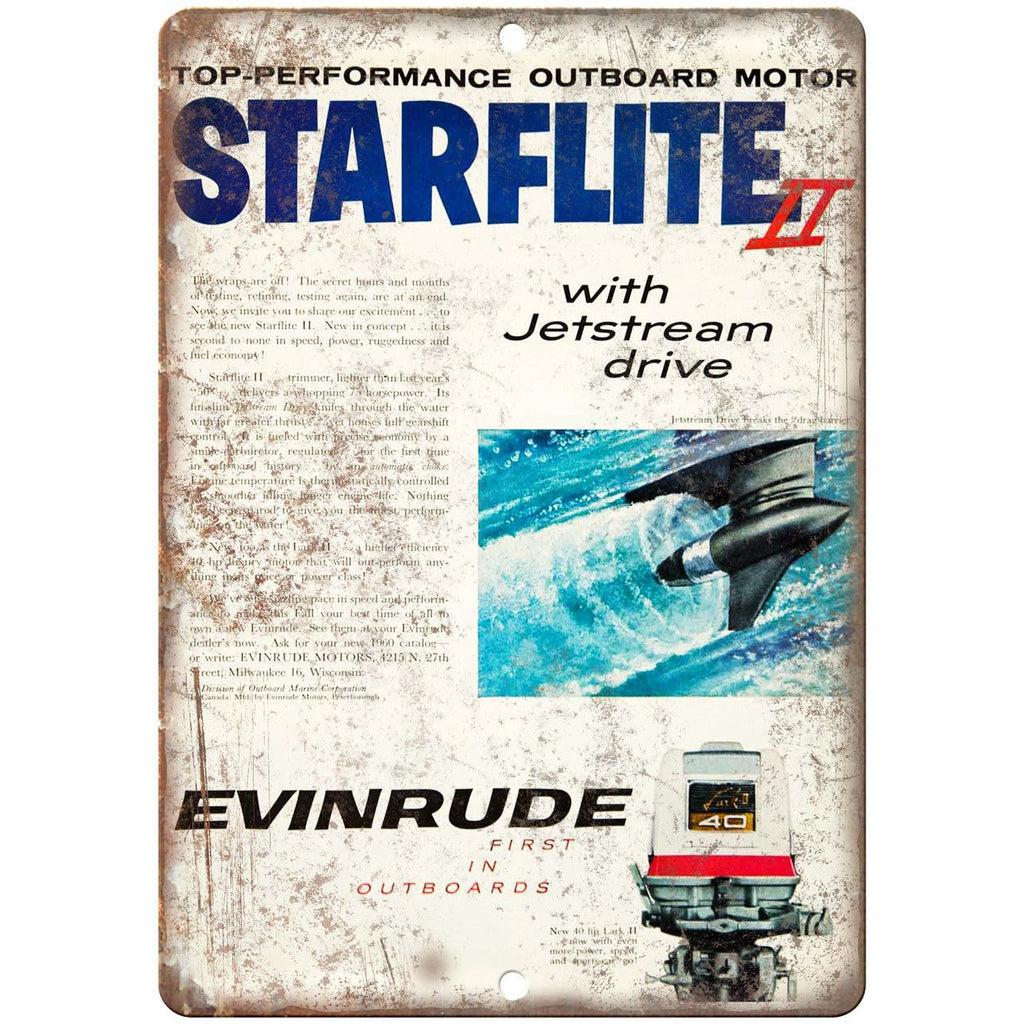 Envinrude Starflite II Outboard Motor Ad 10" x 7" Reproduction Metal Sign L98