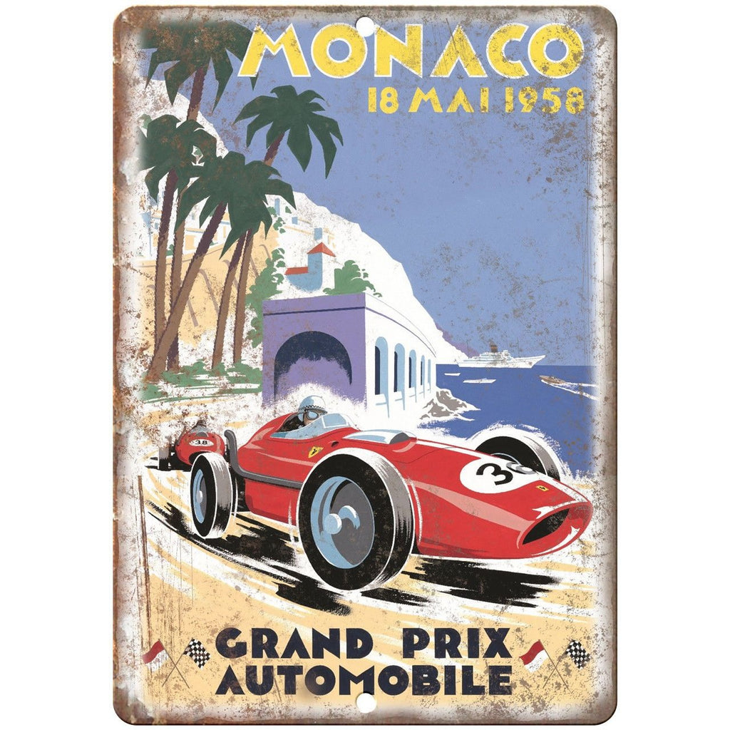 1958 Monaco Grand Prix Automobile 10" X 7" Reproduction Metal Sign A560B