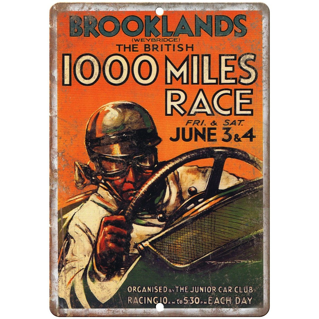 Brooklands Weybridge 1000 Mile Auto Race 10" X 7" Reproduction Metal Sign A613