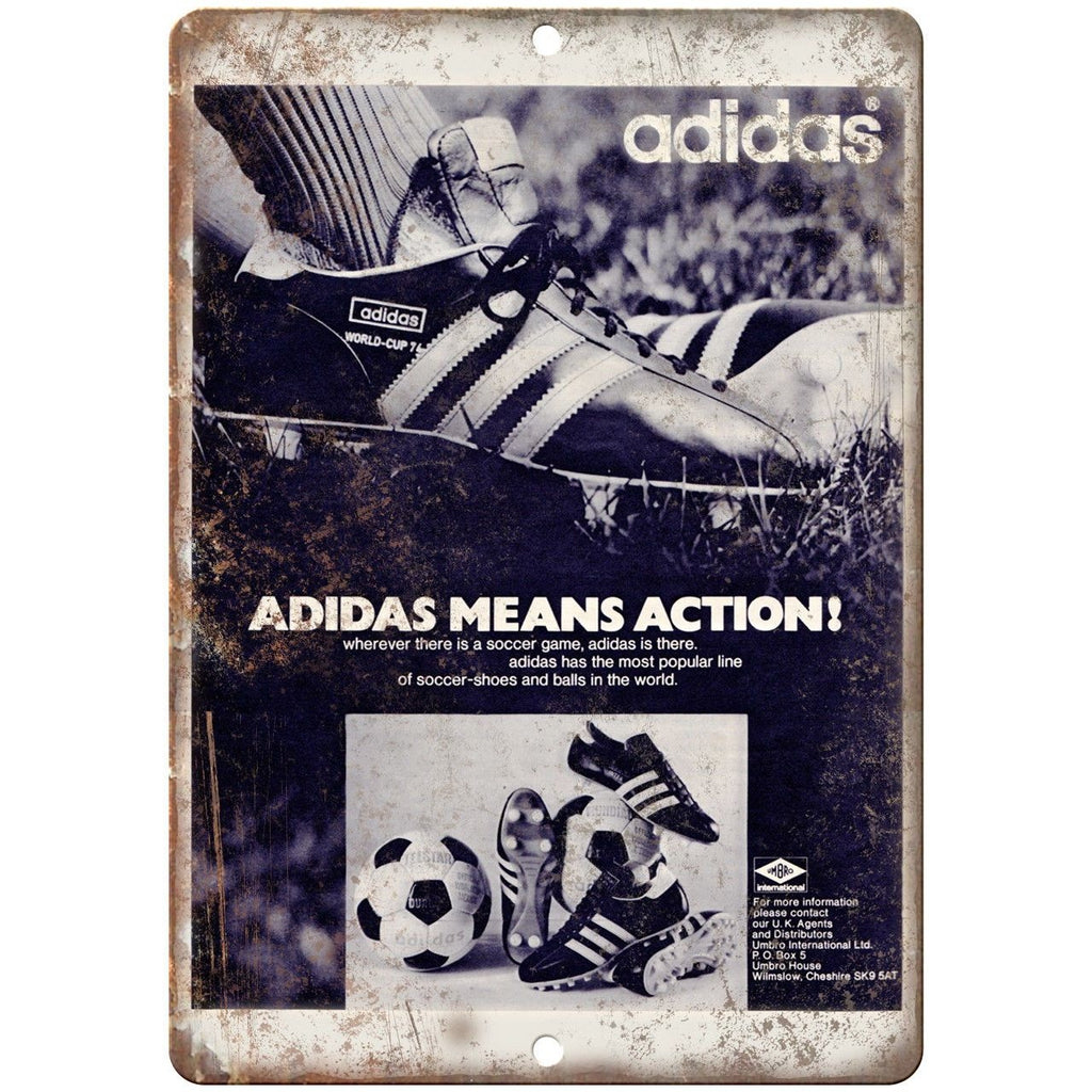 Adidas Soccer Cleats Shoes Vintage Ad 10" X 7" Reproduction Metal Sign ZE36