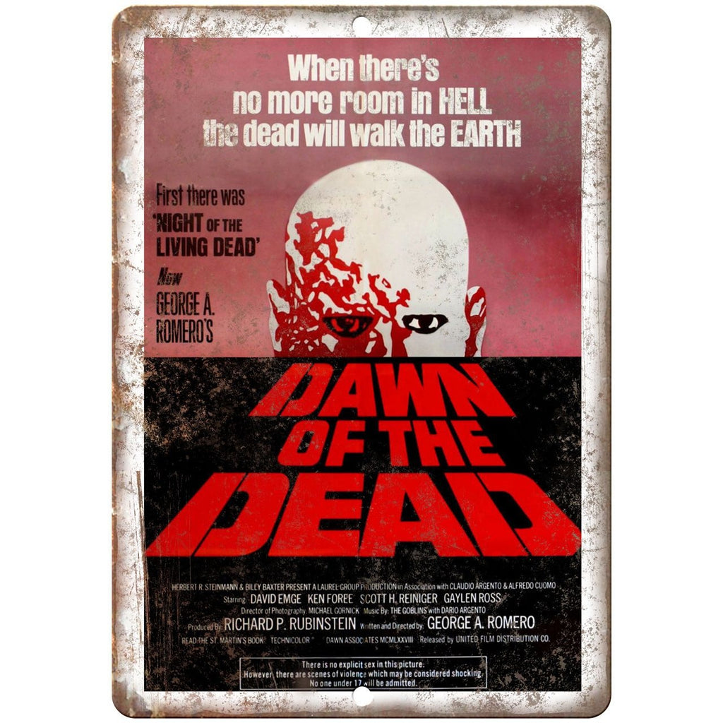 Dawn of The Dead Movie Poster 10" x 7" Retro Look Metal Sign