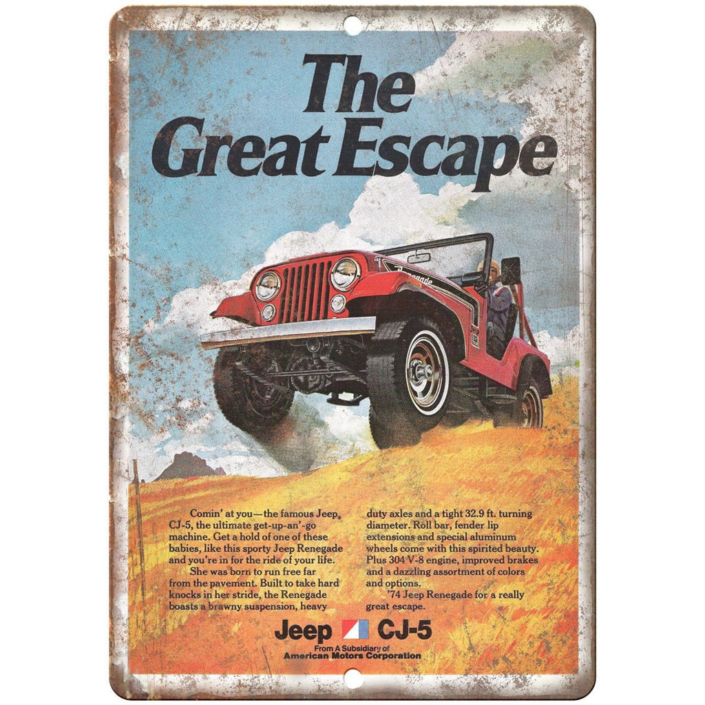 The Great Escape Jeep CJ-5 Vintage Ad 10" x 7" Reproduction Metal Sign A87