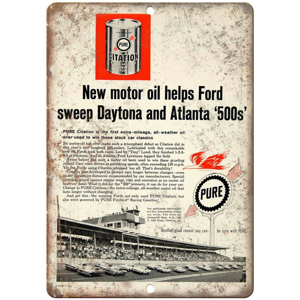 Pure Citation Motor Oil Vintage Ad 10" X 7" Reproduction Metal Sign A831