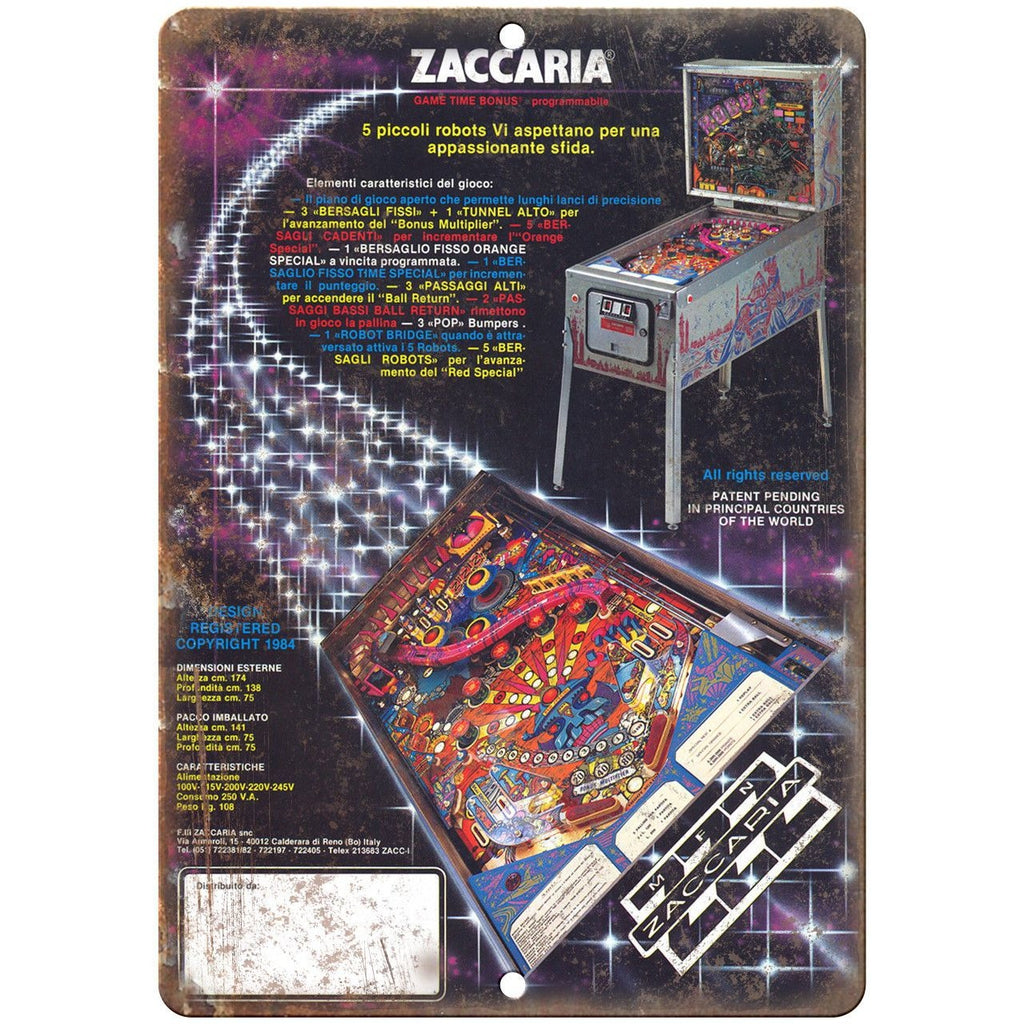 Zaccaria Vintage Pinball Machine Ad 10" x 7" Reproduction Metal Sign G203