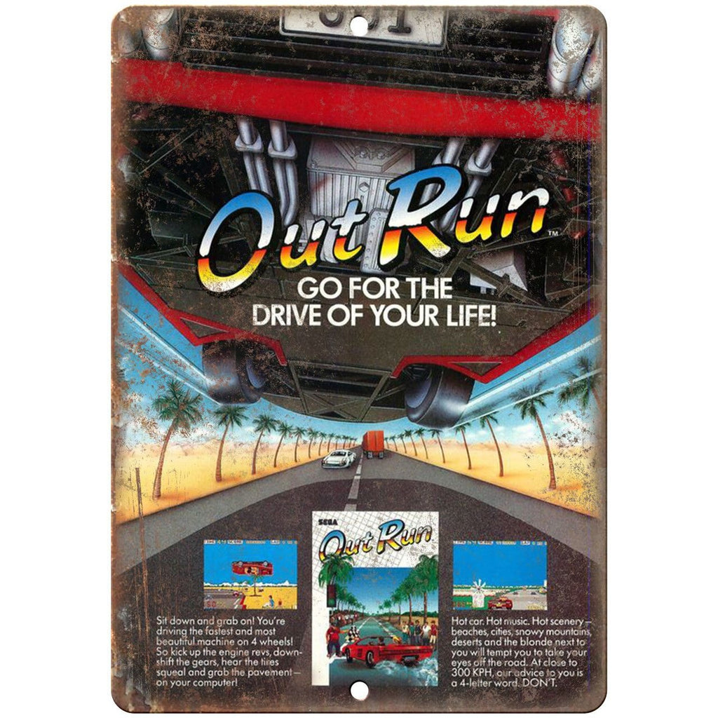 Out Run Sega Video Game Vintage Ad 10" x 7" Reproduction Metal Sign G191
