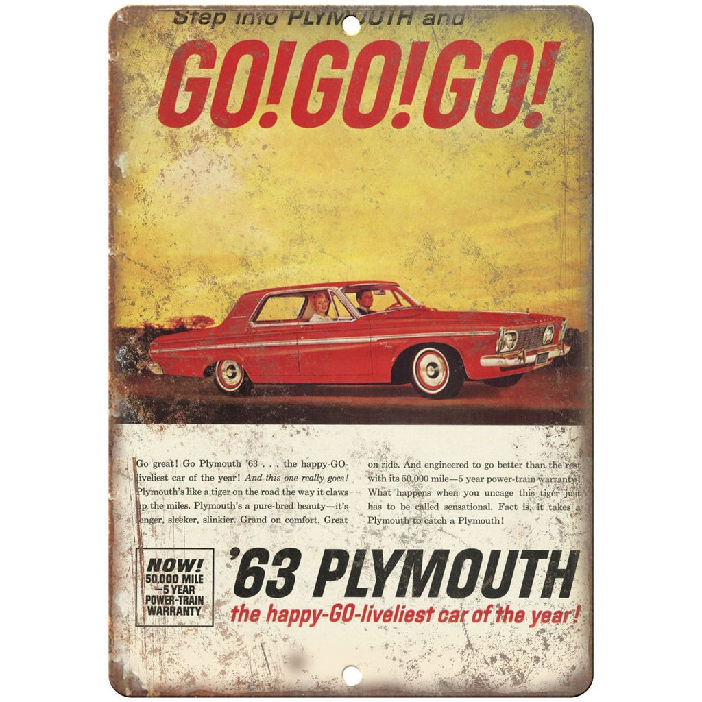 1963 Plymouth GO! GO! GO! Vintage Ad 10" x 7" Reproduction Metal Sign