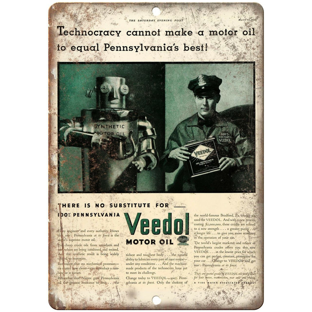 Veedol Motor Oil Vintage Ad 10" X 7" Reproduction Metal Sign A779
