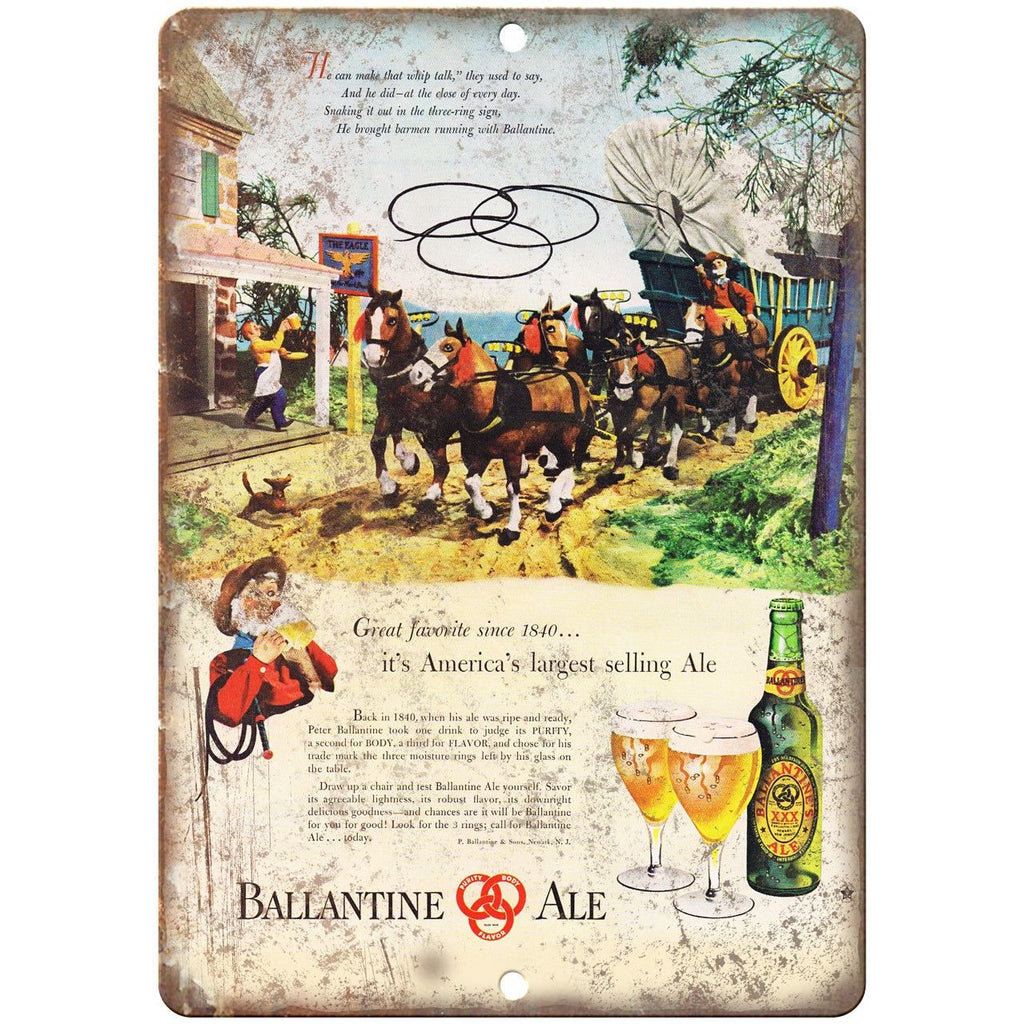 Ballantine Ale Vintage Beer Ad 10" x 7" Reproduction Metal Sign E310